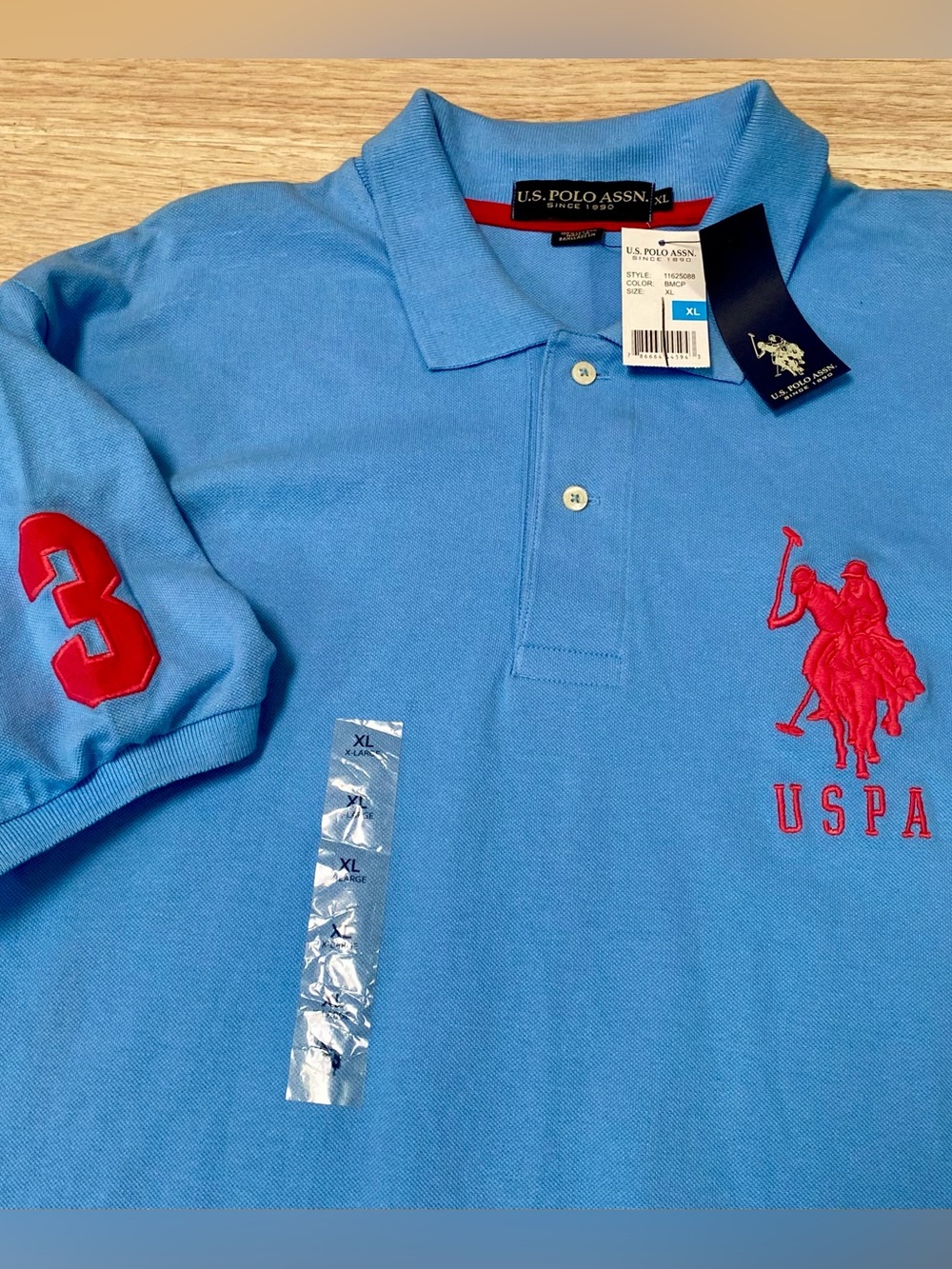 U.S. Polo Assn Mens XL Blue Big Pony Logo #3 Short Sleeve 100% Cotton Golf Shirt